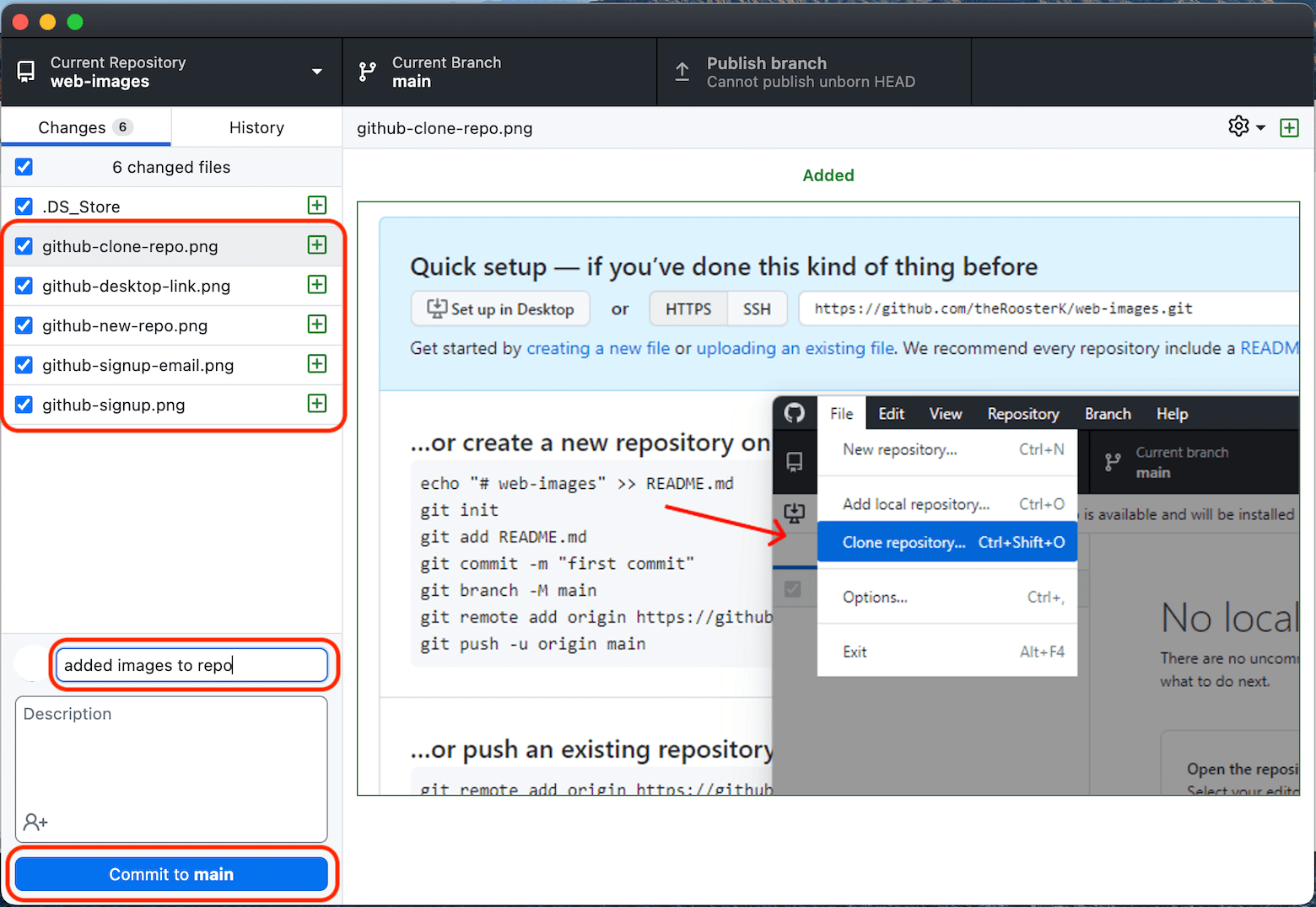 Committing images to your GitHub repo
